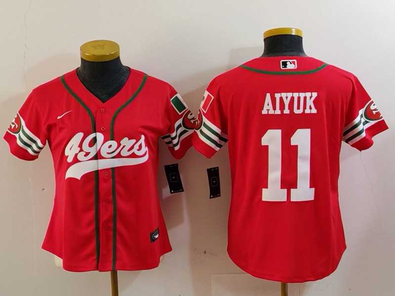 Women%27s San Francisco 49ers #11 Brandon Aiyuk Red Mexico Cool Base Stitched Baseball Jersey
